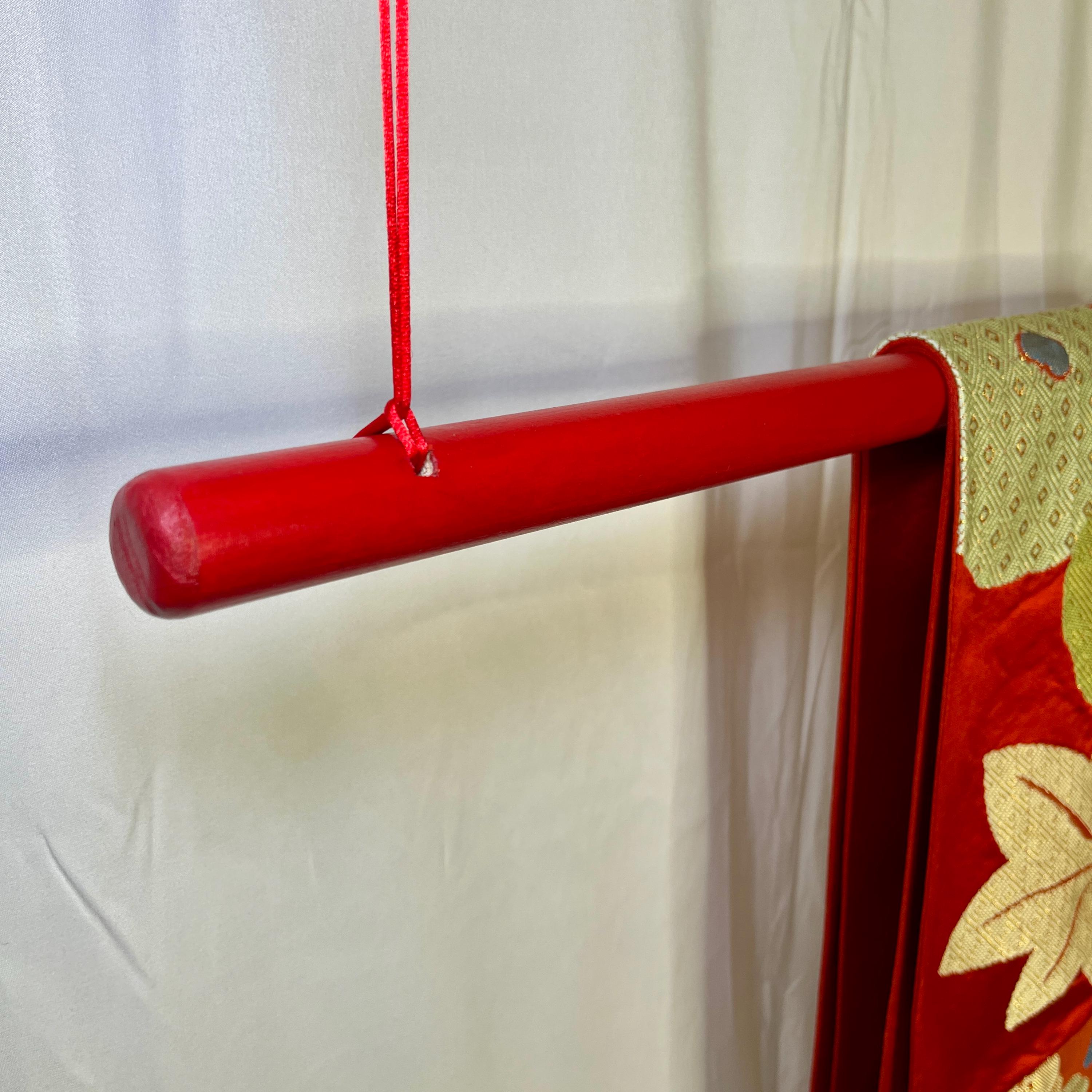 Red Display Rod Hanger Wooden Dowel Pole for Obi Belts, Tapestries