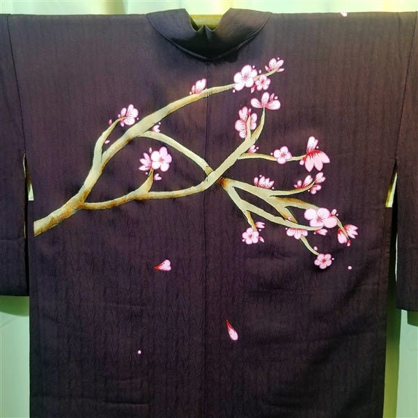 Painted Vintage Japanese Silk Kimono Jacket Haori Short Kimono Taylor Faidley - Plum Branches