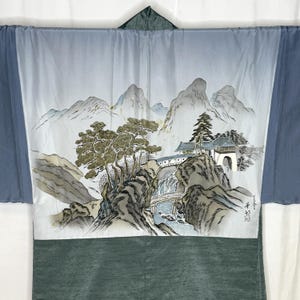Vintage Japanese Man&#39;s Haori Men&#39;s Kimono Silk Jacket Coat Traditional Authentic - Nihonga Painting