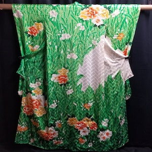Kimono de cérémonie japonais vintage à manches longues et robe kimono furisode pour femme - Jardin de satin