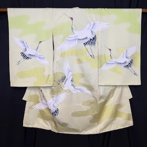 Vintage Japanese Miyamairi Kimono Boy&#39;s Formal Kimono Ceremony Shichi Go San Display Traditional - Cranes in the Clouds