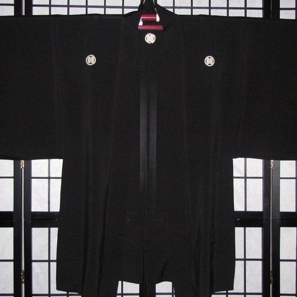 Vintage Japanese Silk Mens Formal Crested Haori Jacket for Kimono "Summer Sheer"