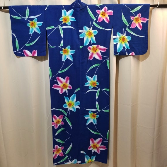 Vintage Japanese Yukata Summer Kimono Cotton Robe Cov… - Gem