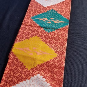 Vintage Japanese Obi Kimono Belt Fukuro Style Silk Sash - Paired Cranes