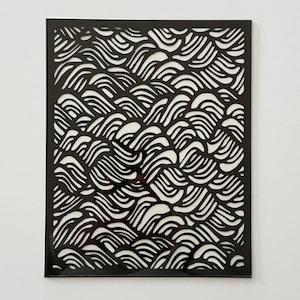 Japanique Katagami Stencil Art Frameable Wall Decor Cut Paper 8x10 Black or White - Waves