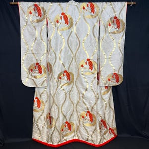 Vintage Japanese Wedding Kimono Uchikake Formal Bridal Gown - Tatewaku Cranes