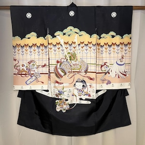 Vintage Japanese Miyamairi Boy&#39;s Formal Kimono Ceremony Shichi Go San Kimono Display - Young Samurai