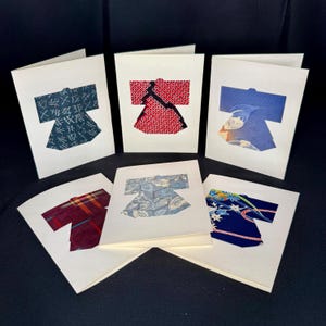 Cartes en tissu kimono Cartes de voeux vierges Assortiment de textiles vintage - Lot de six