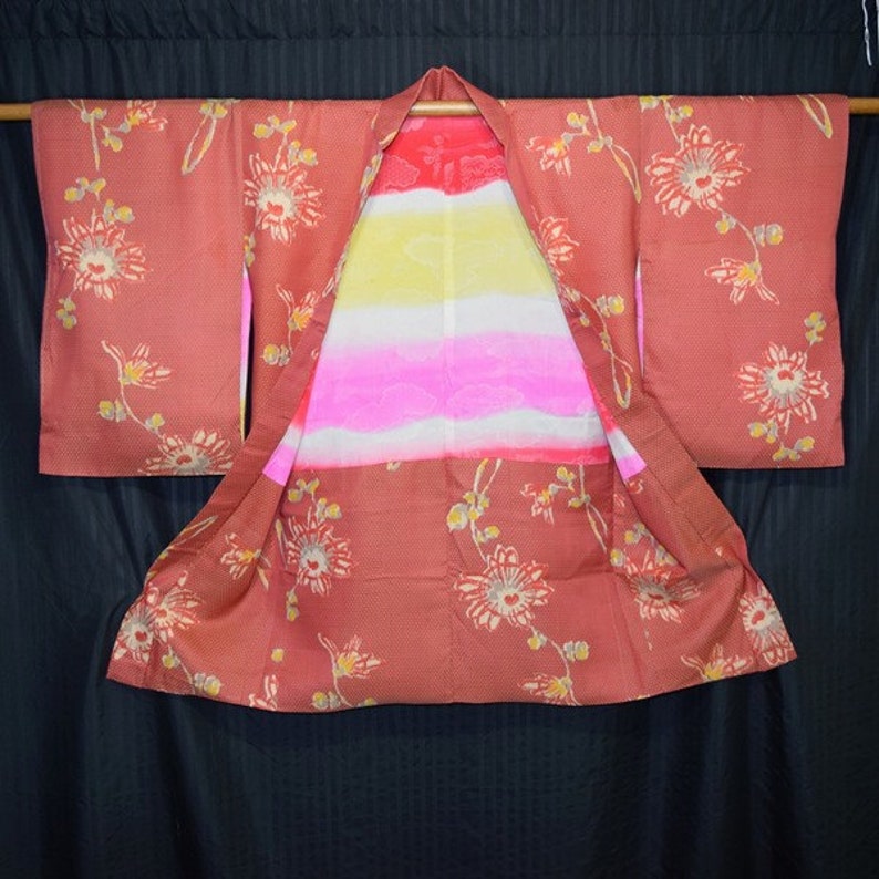Retro Ikat Floral Vintage Japanese Woman/'s Silk Haori Kimono Jacket