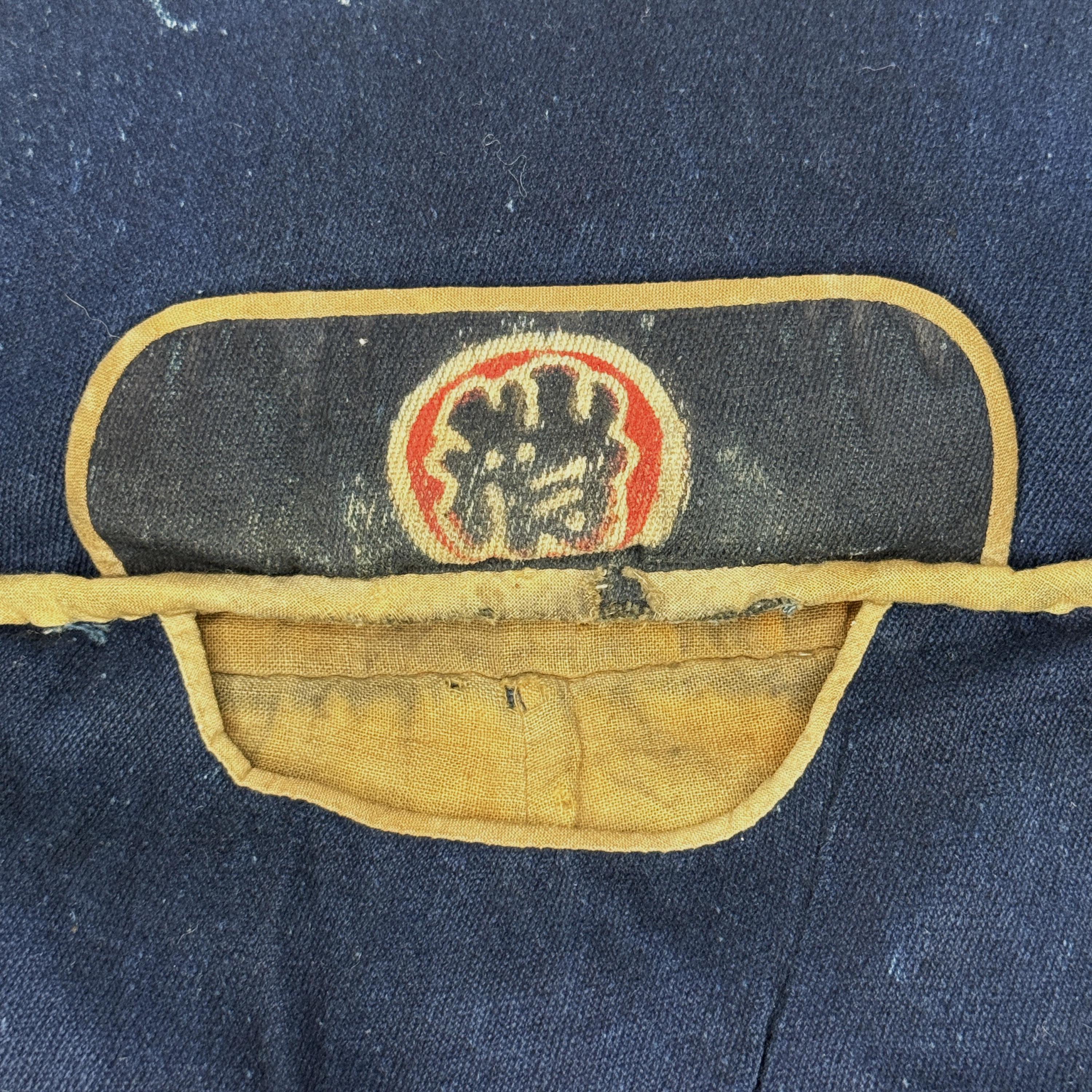 Antique Japanese Fireman's Hood Hat Hikeshi Zukin Indigo Blue