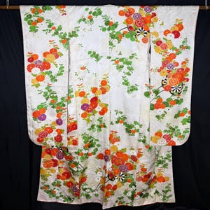 Vintage Japanse Furisode-kimono Formele kimono-badjas met lange mouwen voor dames - Karren met bloemen