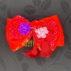 Vintage Kanzashi Comb Japanese Kimono Hair Accessories Traditional Hair Ornaments Flower Floral - Shibori Bow