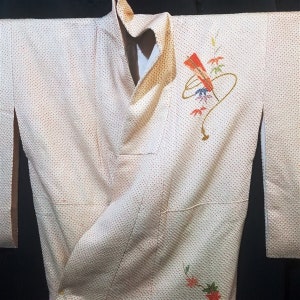 Vintage Japanese Kimono Silk Womans Kimono Authentic Shibori - Summer Fans
