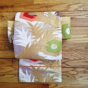 Vintage Japanese Obi Kimono Belt Nagoya Style Silk Sash Wear or Display - Hexagon Fronds