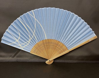 Vintage Japanese Folding Fan Sensu Traditional Kimono Accessory - Summer Blue