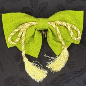 Vintage Kanzashi Comb Japanese Kimono Hair Accessories Traditional Hair Ornaments Flower Floral - Bright Green