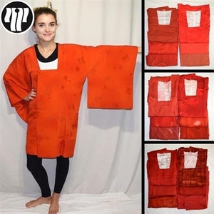 Woman&#39;s Kimono Jacket Vintage Japanese Michiyuki - Orange Michiyuki Surprise