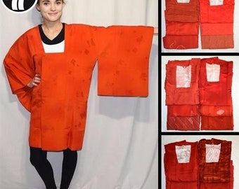Woman's Kimono Jacket Vintage Japanese Michiyuki - Orange Michiyuki Surprise