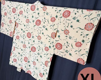 Vintage Japanese XL Oki Haori Jacket Coat Short Kimono Traditional Clothing - Garden Party