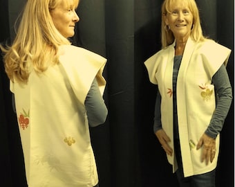 Womans Tunic Vest Vintage Japanese Modified Haori Kimono Jacket - Lemon Lime