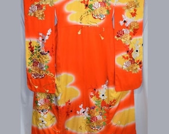 Vintage Japanese Wedding Kimono Kakeshita Bridal Dress Women's - Floral Carts