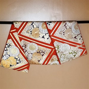 Vintage Japanese Obi Kimono Belt Fukuro Style Silk Sash - Zigzag Brocade