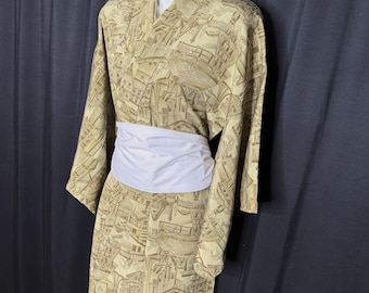 Vintage Japanse kimono voor dames, traditionele zijden kimono, authentiek - Architectuur