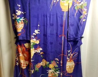 Vintage Japanese Kimono Formal Silk Womans Kimono Silk Authentic - Taisho Ikebana