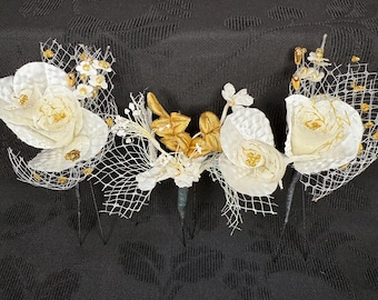 Vintage Japanse Kanzashi-haarspeld Trio 3-delige set kimono-haaraccessoires Traditioneel haarornament - Winterbruid