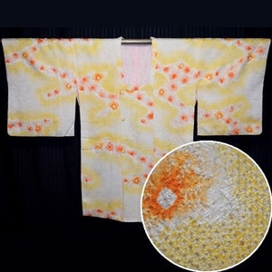 Vintage Japanese Michiyuki Woman&#39;s Jacket for Kimono Shibori Silk - Buttercup