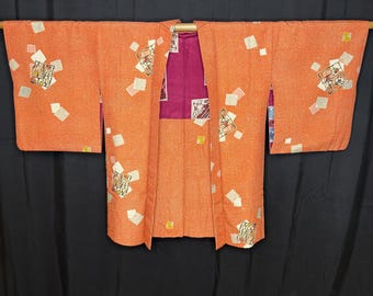 Vintage Japanese Silk Haori Jacket Coat Short Kimono Traditional Clothing - Exotic Lining