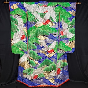 Vintage Japanese Wedding Kimono Uchikake Formal Bridal Gown - Tsuru Matsu
