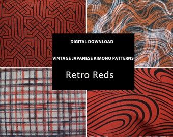 Modèle de téléchargement numérique Vintage Kimono japonais - rétros rouges