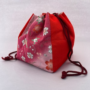 Kinchaku Purse Japanese Drawstring Pouch Bag Kimono Traditional Cinched Purse &quot;Shimmering Crepe&quot;