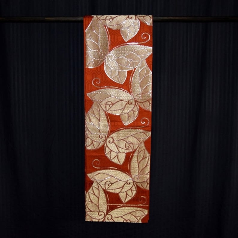 Gold Butterflies Obi Kimono Belt Vintage Japanese Fukuro Style Silk Obi Sash