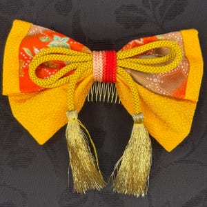 Vintage Kanzashi Comb Japanese Kimono Hair Accessories Traditional Hair Ornaments Flower Floral - Golden Bow