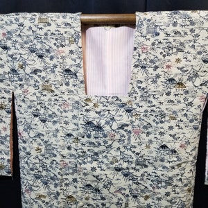 Vintage Japanese Michiyuki Woman&#39;s Silk Jacket for Kimono - Indigo Stencil