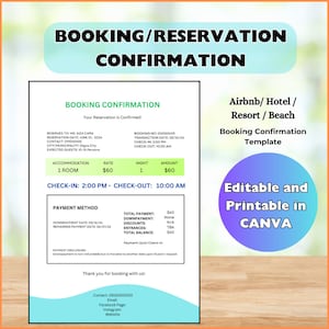 Booking/Rental/Reservation Confirmation Templates | Airbnb, Hotel, Resort, Beach, Rental\booking Confirmation Template. Room Reservation.