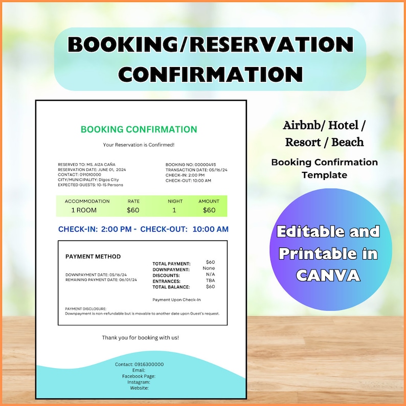 Booking/rental/reservation Confirmation Templates | Airbnb, Hotel ...