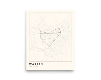Warren, NJ Karte – Stadtstraßen Posterdruck (Warren Township, New Jersey)