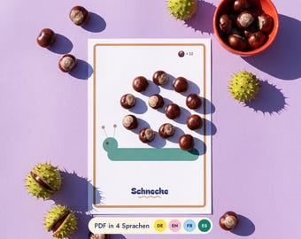 Kastanien-Legevorlagen Herbst | 15 Formen & Motive zum Kastanienlegen | Montessori Feinmotorik Kita Vorschule | 4 Sprachen | PDF A4