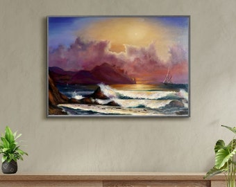 Oceaan zonsondergang origineel kunst olieverfschilderij op doek