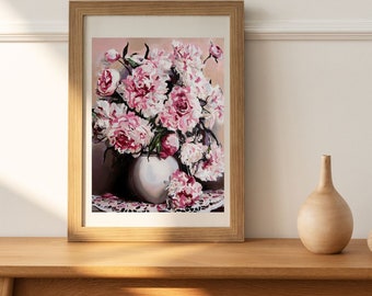 Peonies in Bloom Original Art Acrylic Painting on Canvas