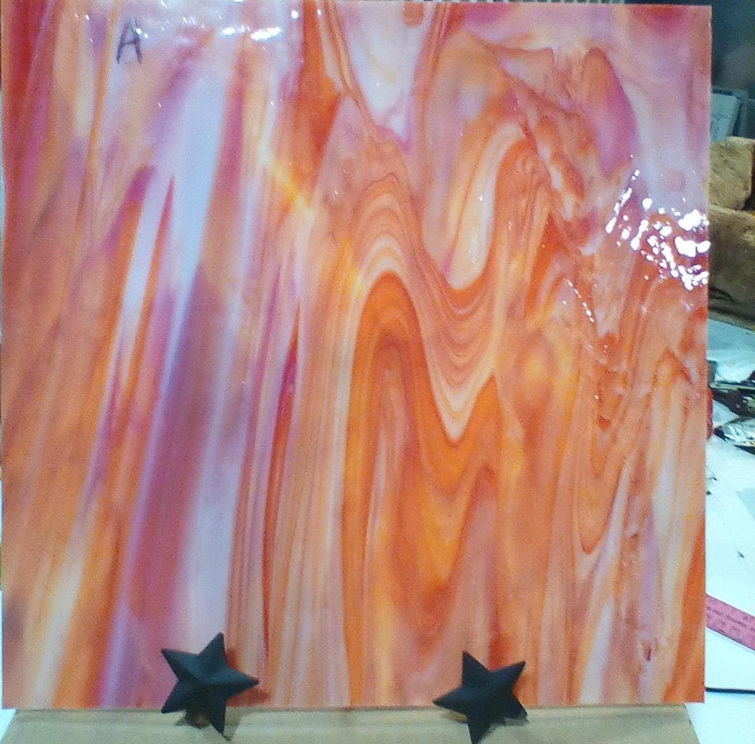 12 X 12 Selenium Orange and White Dense Wissmach 27 D Wissmach Stained ...