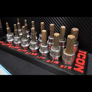 ICON 3/8&quot; SAE & METRIC 16 piece hex bit socket organizer