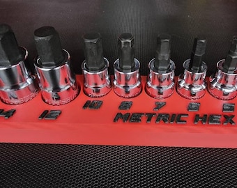 Magnetic Metric Hex Socket Organizer – Fits Pittsburgh 67880 98229 93193 | 9pc 3/8 & 1/2 Drive 3D Printed Holder