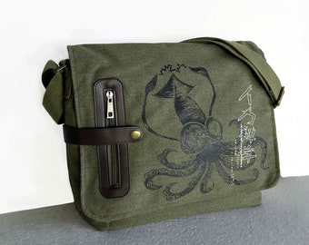 Mad Science Squid messenger bag KHAKI GREEN