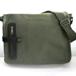Tenacitee Art Deco Class of 1960 Khaki Green Raw Edge Canvas Messenger Bag