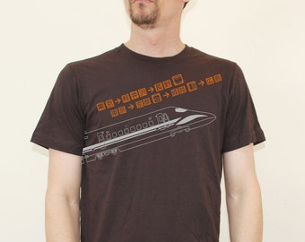 Men's SHINKANSEN Bullet Train Brown Pictogram T Shirt