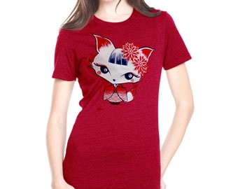 50% OFF!!! Kawaii Geisha Fox Japanese inspired woman Tee